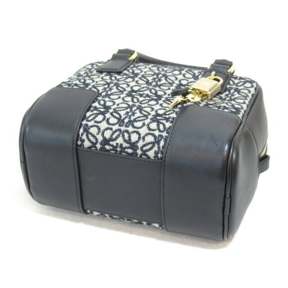 Loewe Amazona Square Bag Calfskin Handbag Jacquard Navy Blue Black - Picture 4 of 9